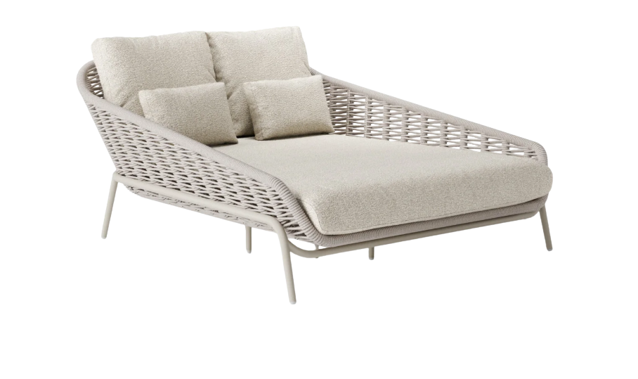 Garden — woven rope daybed in cream bouclé with parasol
