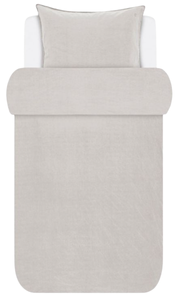 Third bedroom — washed-linen bedding in stone with rolled bolster