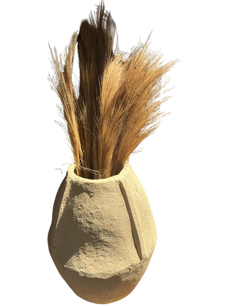 Sculptural plaster vase with pampas grass