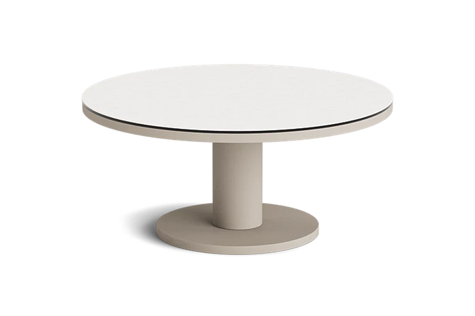 Round white-top outdoor side table